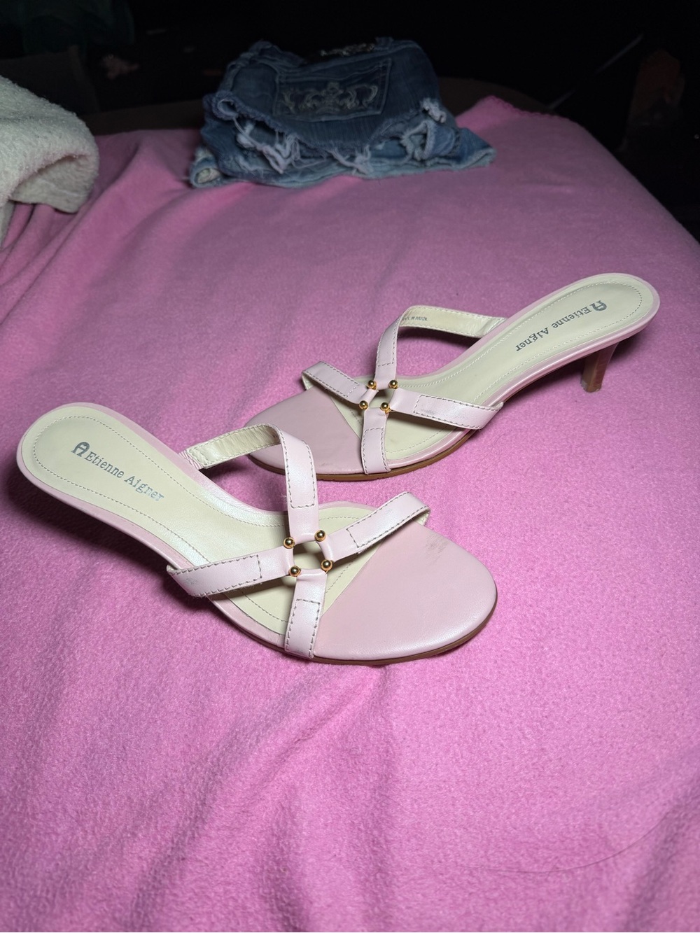 Etienne Aigner Pale Pink Strappy Kitten Heel Sandals